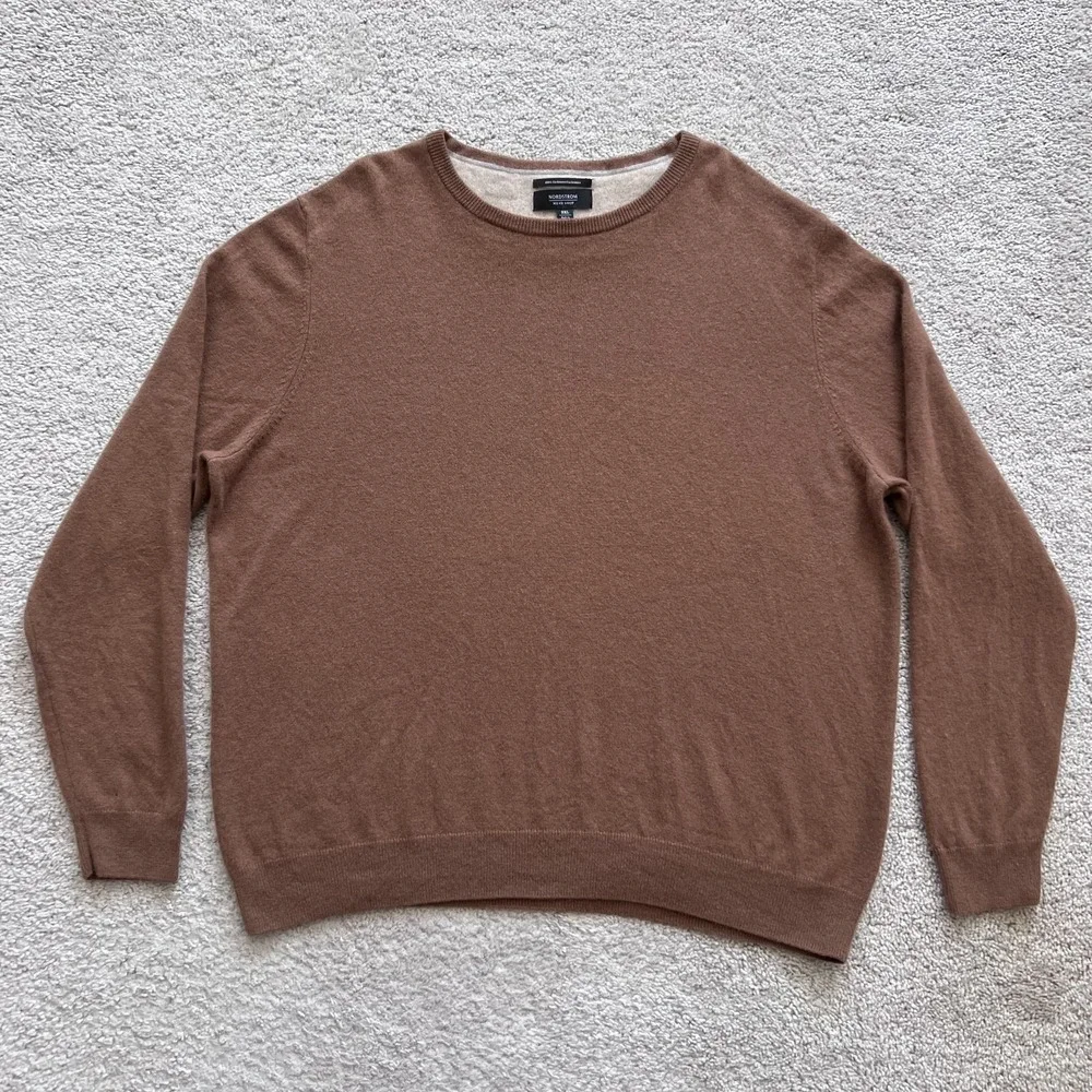 Nordstrom Men's Shop Cashmere Sweater Mens 3XL Brown Crewneck Knit Pullover